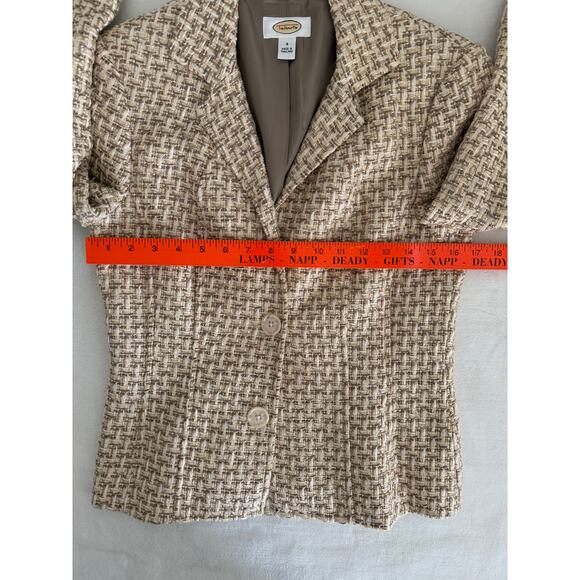 Talbots Tweed Blazer Jacket Italian Fabric Career‎ Office Beige Metallic Sz 4 - Picture 6 of 14